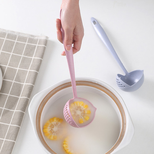 Wheat straw spoon kitchen two-in-one soup spoon colander long handle plastic large spoon home restaurant hot pot spoon