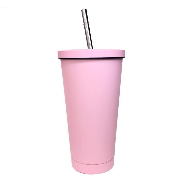 Suministro transfronterizo 304 taza de paja de acero inoxidable taza de regalo de oficina 500ml taza de vacío de paja de vacío de doble capa