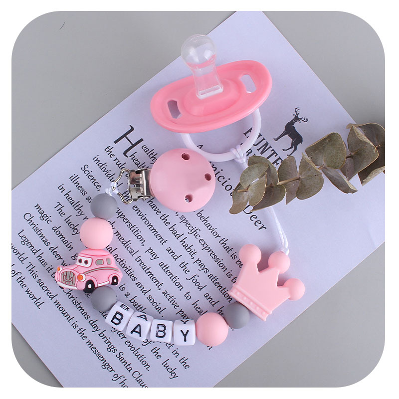 Letra de plástico Hemu chupete clip bebé calmante silicona coche chupete cadena corona mordedor