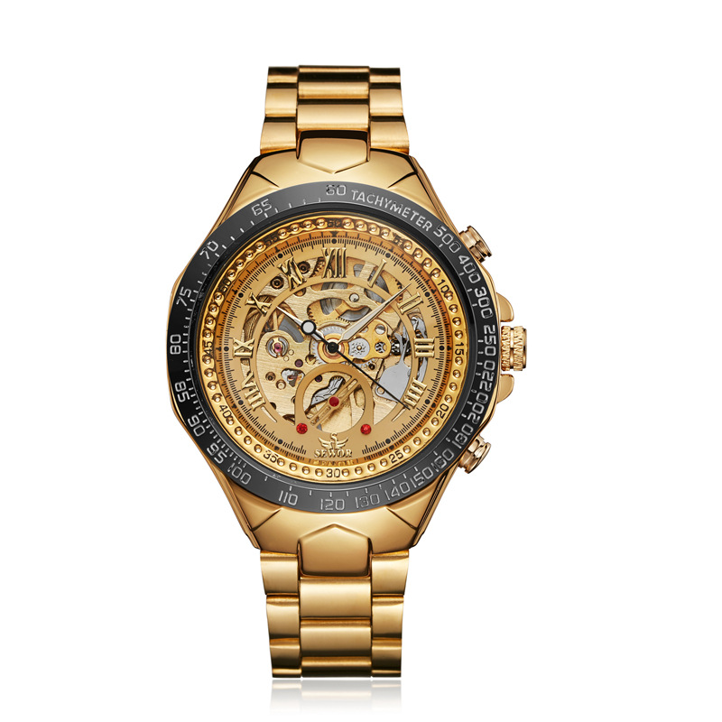 SEWOR correa de acero de moda para hombres reloj mecánico automático reloj mecánico de negocios reloj transparente hueco 768