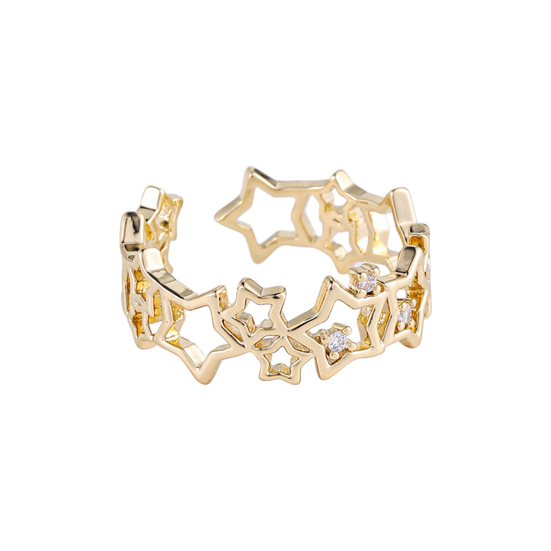 Micro Inlaid Retro Star Ring Five-pointed Star Fashion Index Finger Ring Opening Ring Wholesale display picture 6