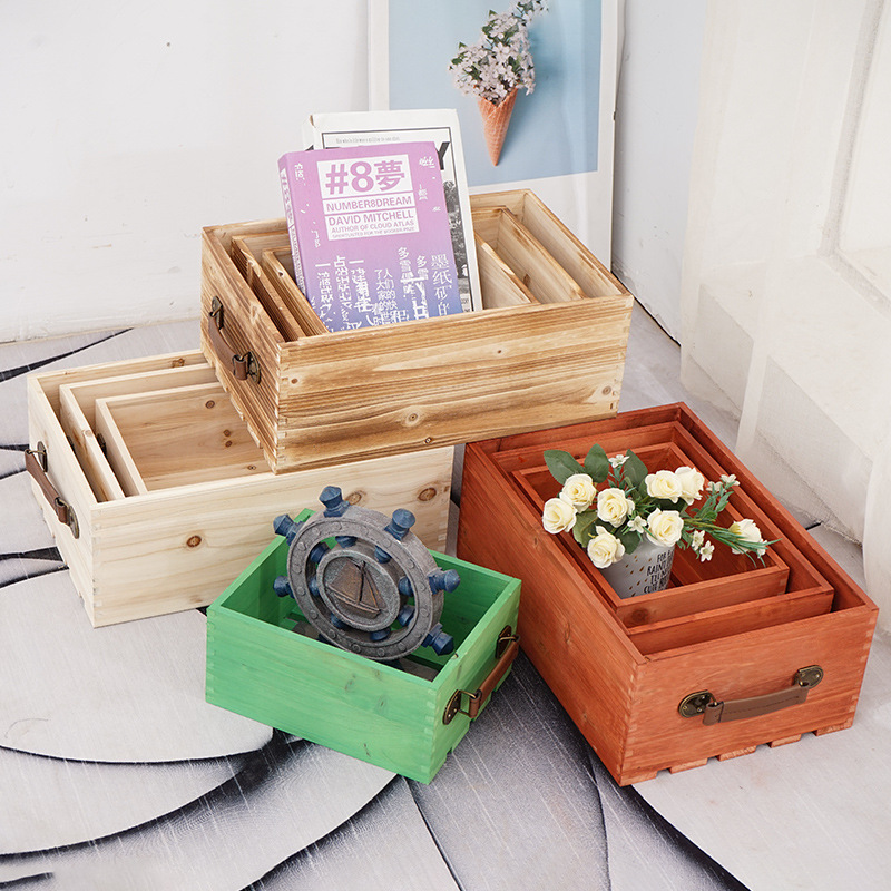 新品实木储物木箱桌面杂物收纳木盒子摄影道具整理木筐小托盘定制|ms