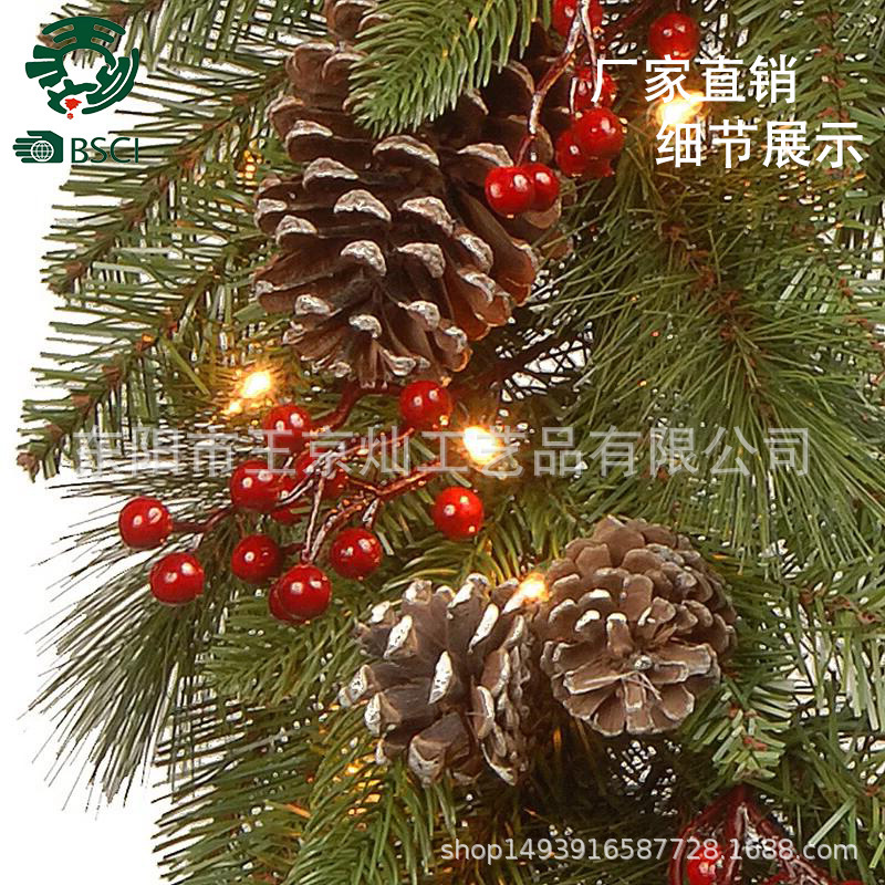 新款加灯PE圣诞花环商场门窗挂饰摆件跨境新品圣诞装饰用品