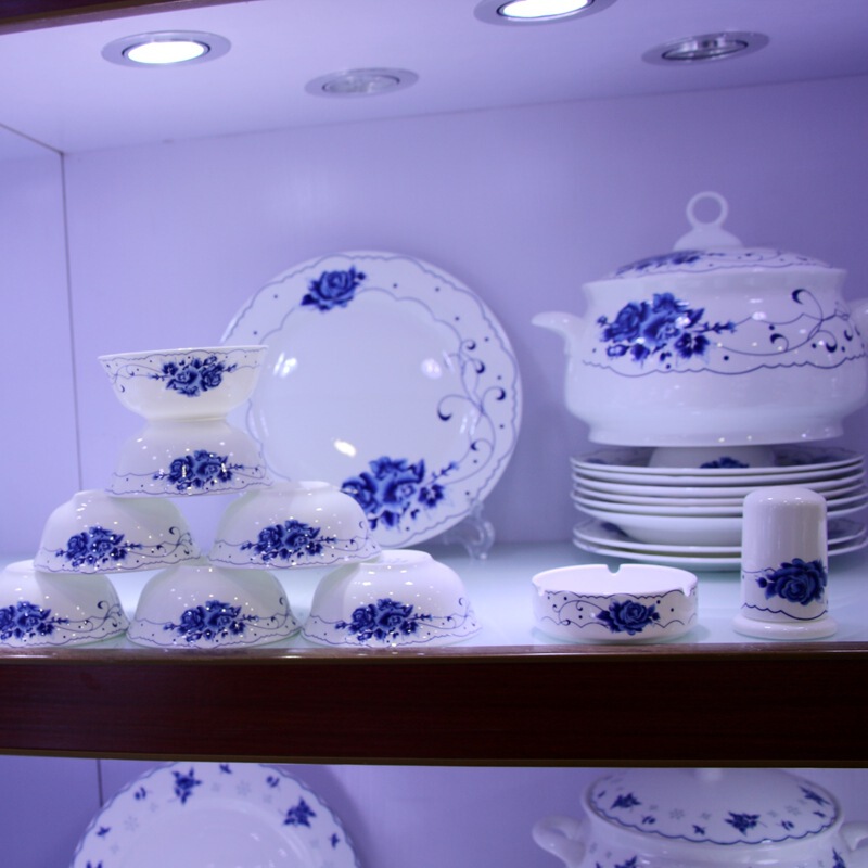 Ceramic Tableware 56 Head Blue and White Bone China Dishes and Dishes Whole Set Household Gift Porcelain Daily Porcelain Chinese Adult Round