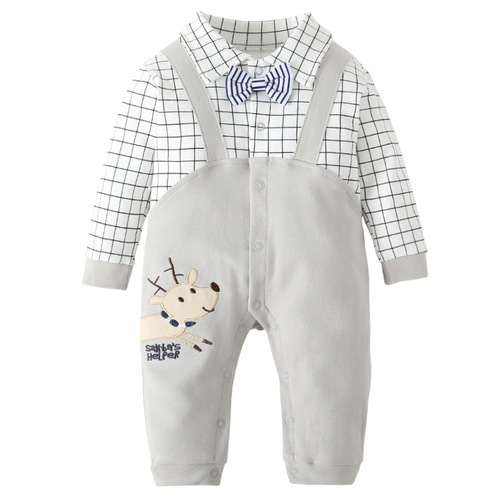Baby Long Sleeve Bodysuit Full Moon Dress Korean Version Spring and Autumn Newborn Baby Hat Gentleman's Style Male Baby Sleepwear Children's Clothing Crawling Suit