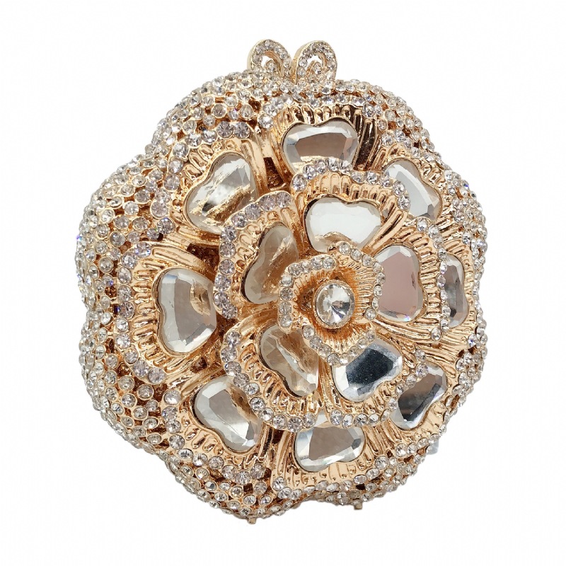 Túi clutch dạ hội kim loại đính kim cương, xách tay nữ thời trang dự tiệc — Màu đen, Đế Vàng Kim Cương, Nền vàng kim cương trắng, Màu bạc chi tiết 12