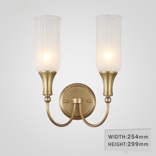 American Country Wall Lamp All Copper Retro Wall Lamp Bedside Study Living Room Pure Copper Glass Wall Lamp American LED Wall Lamp