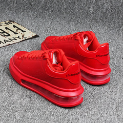 Bright-finish patent leather white sneakers for women, couple-style chunky platform shoes with air-cushion soles—women's skateboarding-style sports shoes