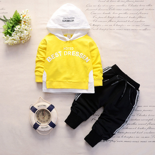 Fashion new spring and autumn casual version 1-5 years old baby sweatshirt letter long-sleeved hoodie trousers children's two-piece set