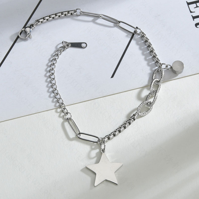 Five-pointed Star  Fashion Retro Letter Simple Titanium Steel Bracelet display picture 3