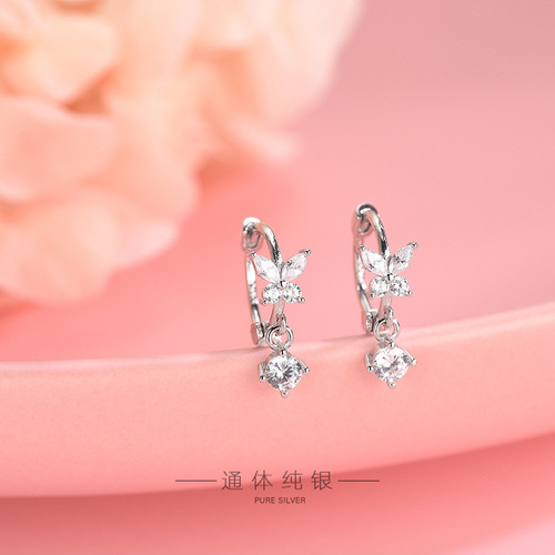 s925 silver Japanese and Korean style diamond zircon butterfly earrings sweet tassel earrings for women dropshipping