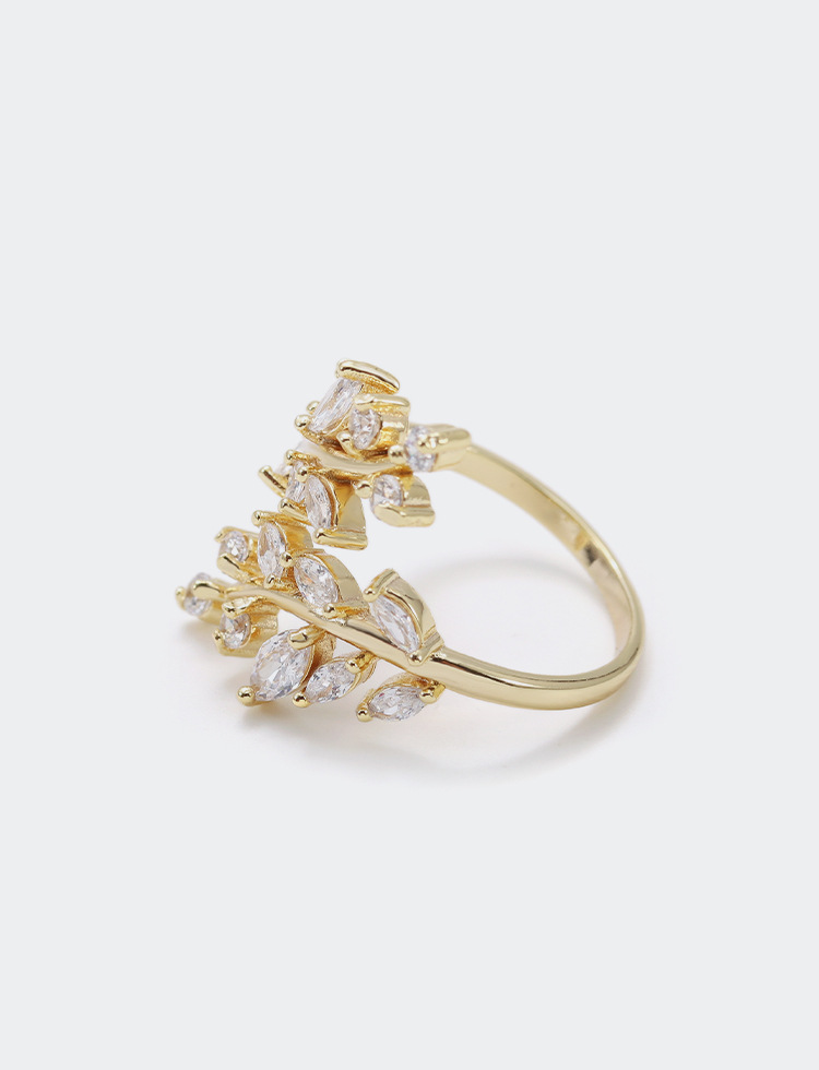 Fashion Brass Zircon Leaf Copper Ring display picture 4