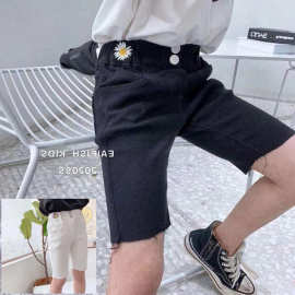 男女童裤子刺绣小野菊斜纹帆布中裤26夏装新款外贸童装代发3-8岁