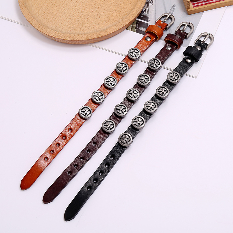 New retro menu0027s leather punk style cross bracelet for women wholesale nihaojewelry