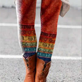 wish 亚马逊 速卖通 跨境欧美外贸女装 多色印花松紧百搭打底裤子