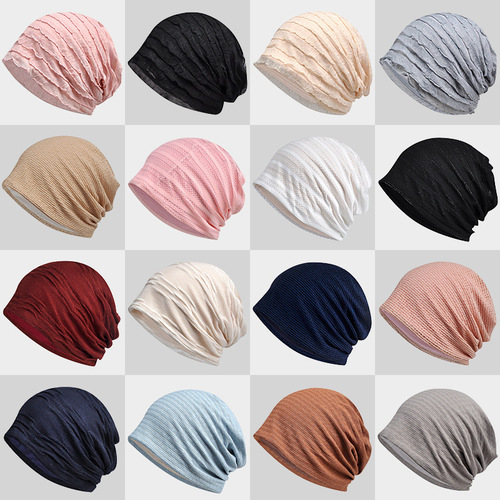 Spring and summer hollow breathable pullover hat women's turban hat thin cotton confinement hat night cap outdoor leisure Baotou hat