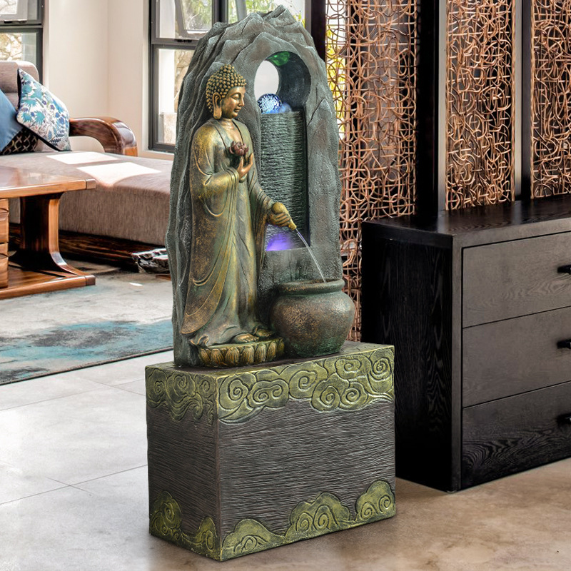 Sudeste de Asia Buda estatua fluyendo agua decoración Sala té Sala fuente humidificador Club Oficina Zen fortuna Agua Paisaje Decoración