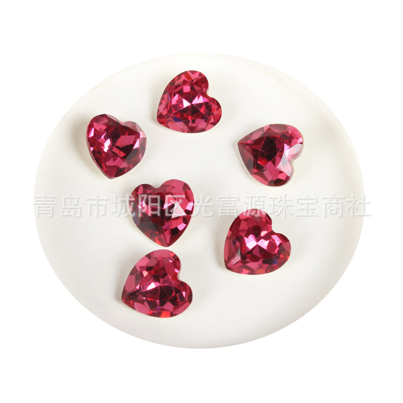 玖红色桃心型尖底水钻水晶玻璃钻 diy手工镶嵌戒指项链饰品配件