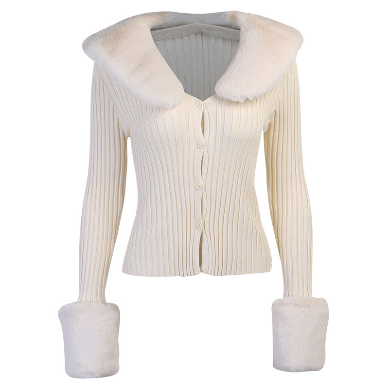 Furry Collar Knitted Jacket NSAFS103062