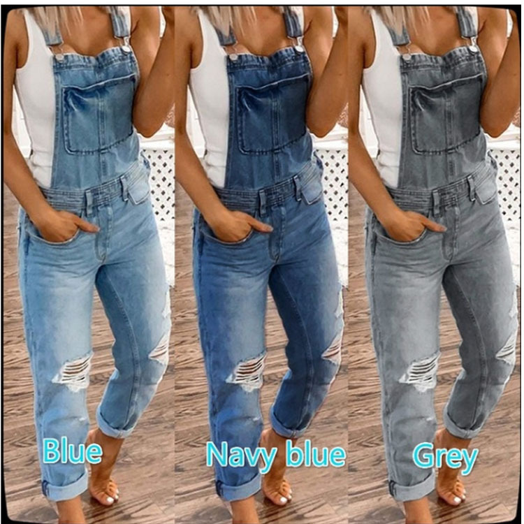 Spot wish independent station European and American women's overalls with holes washed slim fit overalls overalls overalls women's trousers