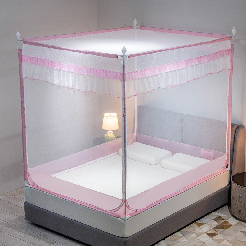 坐床式蚊帐外穿不锈钢有底u型拉链三开门家用双人床1.8m2.0米防摔|ru