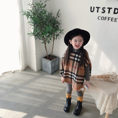 Girl Cloak 2020 Autumn and winter new pattern Korean Edition baby Korean Edition Children Western style Brushed keep warm Windbreak Shawl