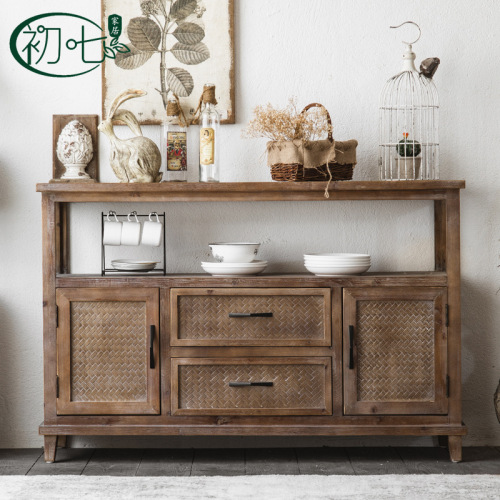 Solid Wood Retro Sideboard Storage, American Country Living Room, Distressed Storage Cabinet, B&B Side Cabinet, Creative Decorative Tower Cabinet