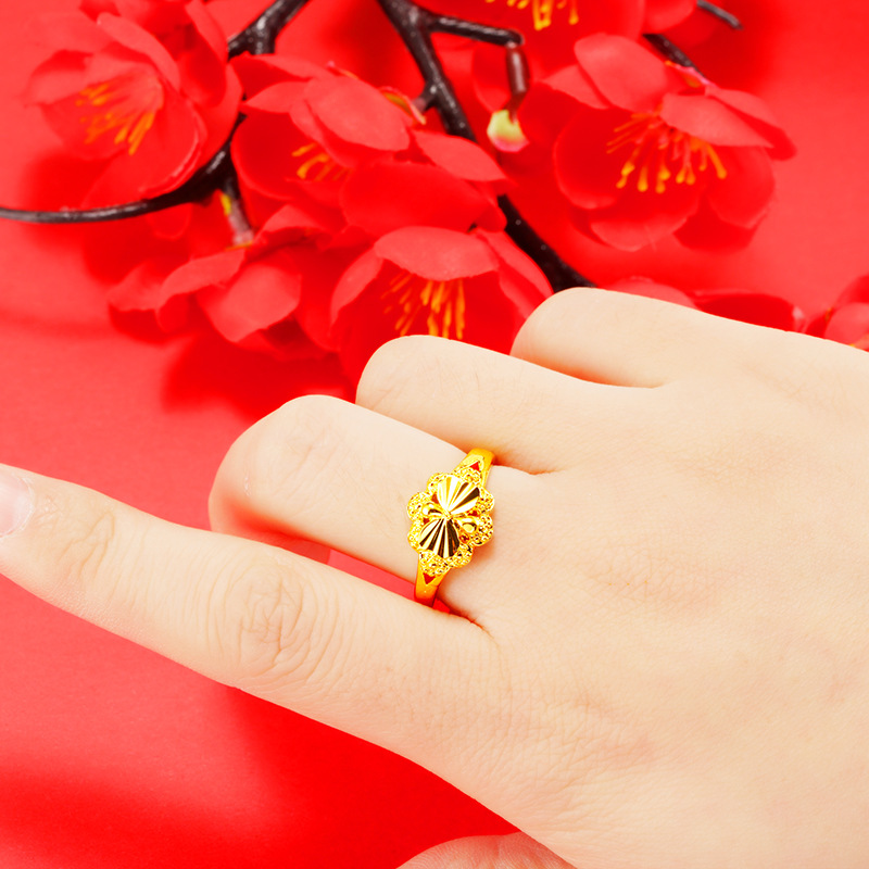 Popular exquisita moda imitación 24K oro anillo abierto de las mujeres anillo ajustable de las mujeres durante mucho tiempo no se desvanece estilo étnico