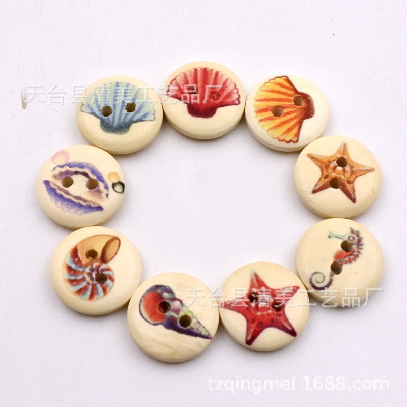 15mm pintado impreso botón madera decorativo impreso Bowl hebilla/Pan hebilla 100 un paquete
