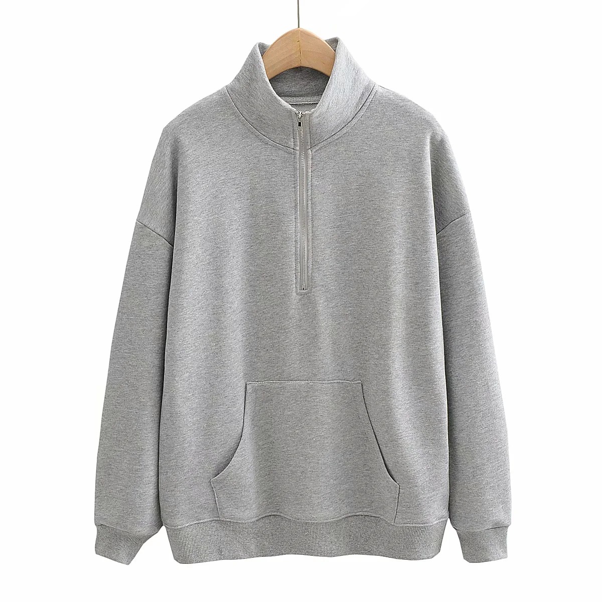 half zipper high neck pullover sweatershirt NSHS24240