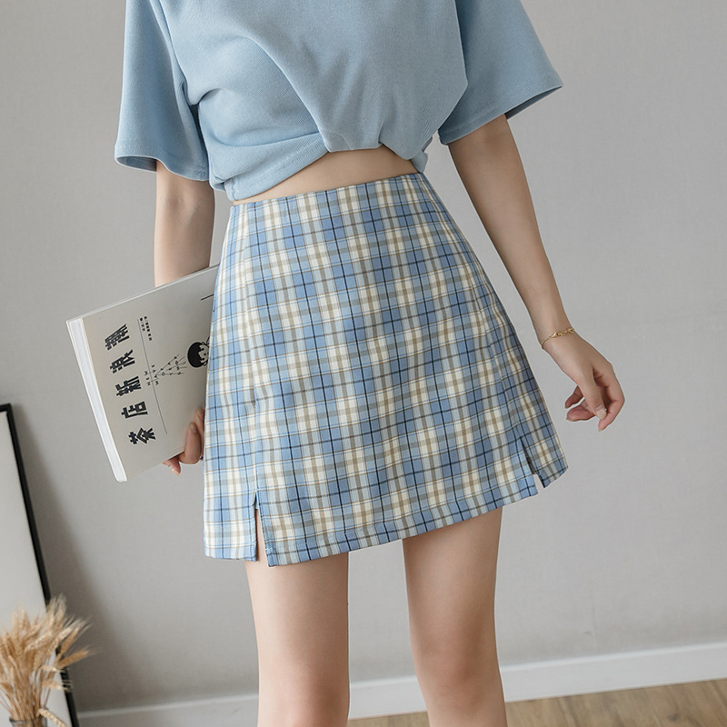 Plaid skirt female spring 2020 summer ne...