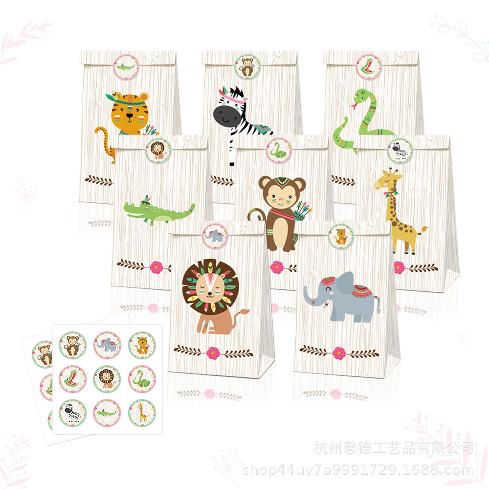 Lb109 selva amazónica animal mapache erizo zorro fiesta regalo caramelo Kraft bolsa de papel