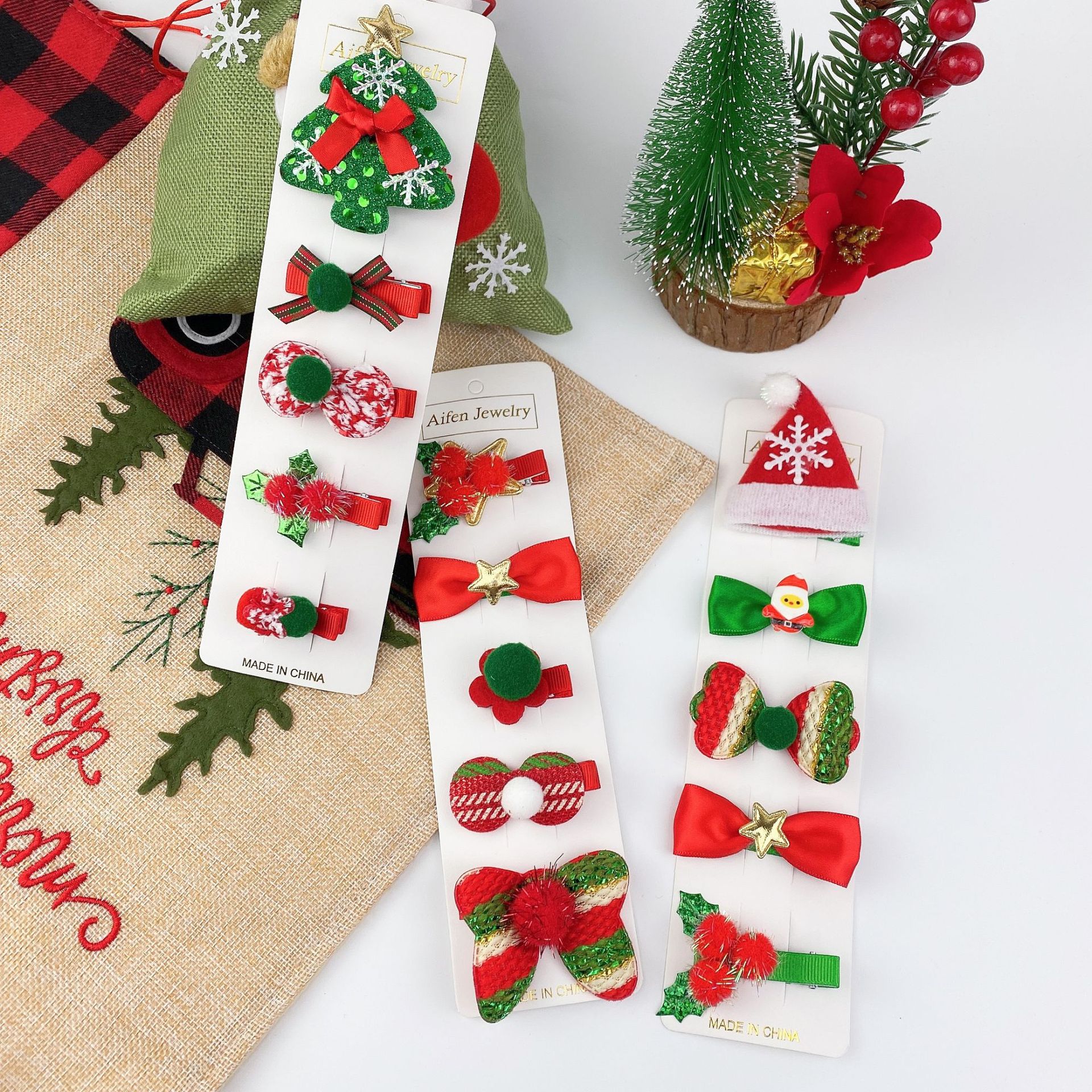 Cute Christmas Snowman Bow Tree Hairpin 5 Piece Set display picture 2