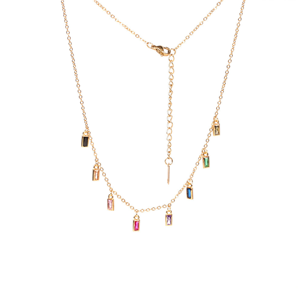 colorful square zircon pendant fashion womenu0027s simple short necklace