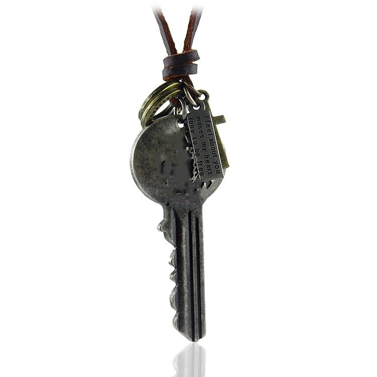 Creative long leather trend necklace for keys hip-hop style