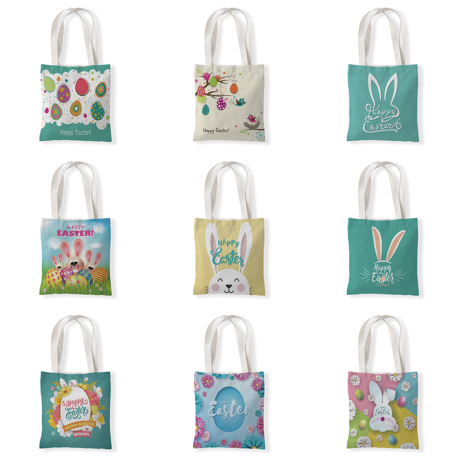 复活节图案兔子彩蛋帆布材质单肩袋学生手拎包休闲零钱袋百搭女包