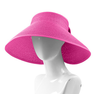 Korean Foldable Straw Hat Women's Bow Hat Summer Vacant Top Sunshade Hat Rollable Beach Hat Large Brim Solid Color