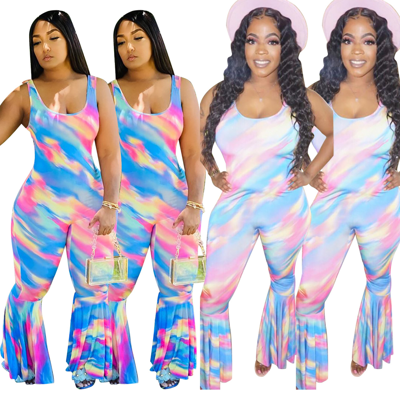 tie dye bell bottom jumpsuit