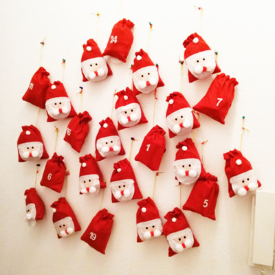 圣诞节降临日历1-24数字毛毡布糖果礼品袋DIY倒计时圣诞挂袋装饰|ms