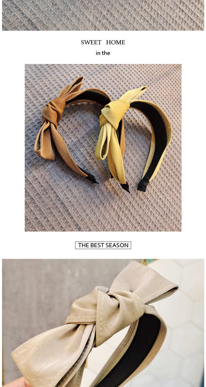 Pu Leather Wide-sided Pure Color Bow Headband display picture 2