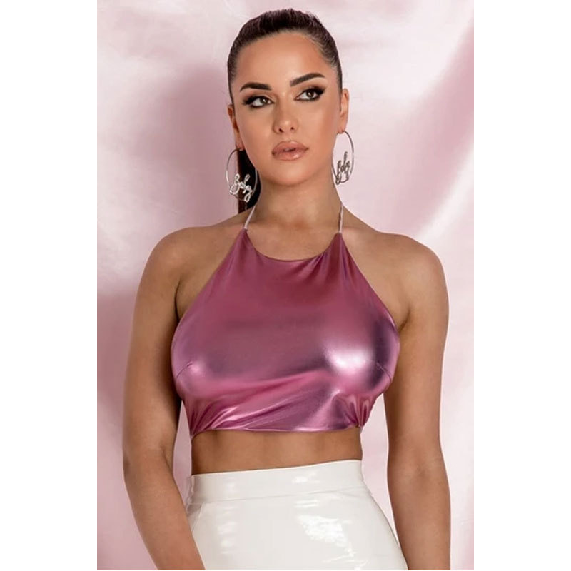 Pink, Blue, Gold, Silver Color L, M, S, XL Size Wholesale Women'S Fashion Solid Color Pink Blue Gold Patchwork Straps Hollow Out Tank Tops