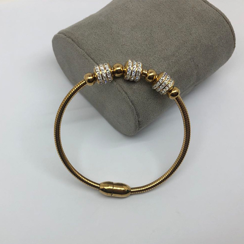 Stainless Steel Material Fashion Solid Color Stainless Steel Inlay Rhinestones Bangle 1 Piece