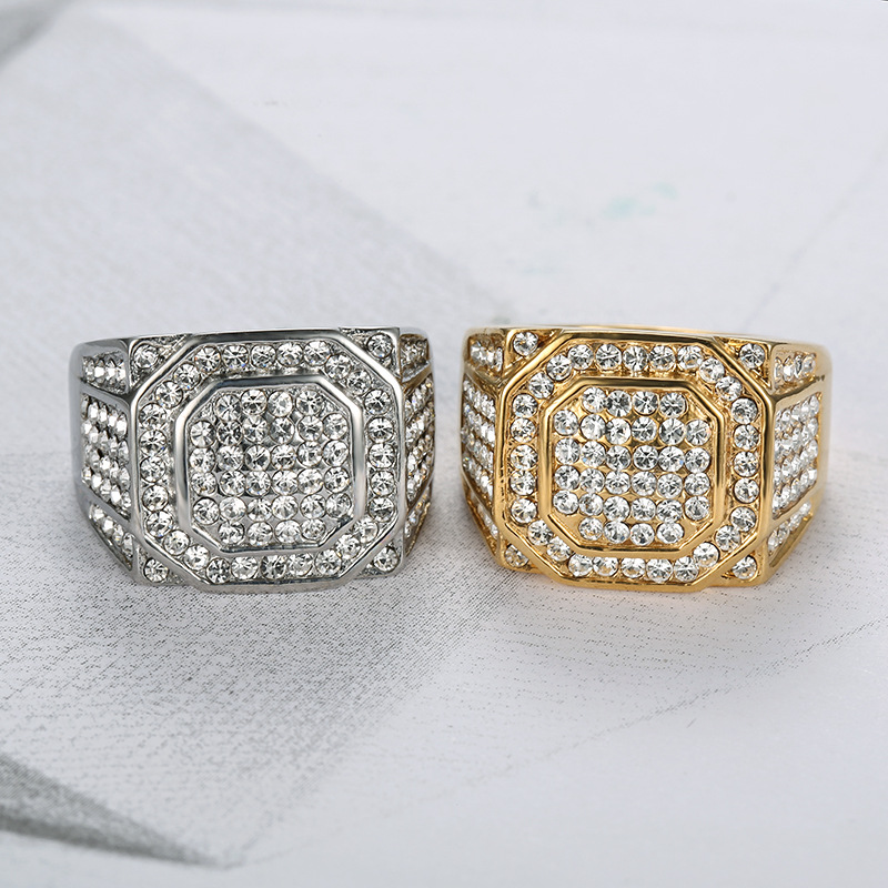 Rings Classification 1 Piece Hip-hop Geometric Titanium Steel Inlay Rhinestones Men's Rings