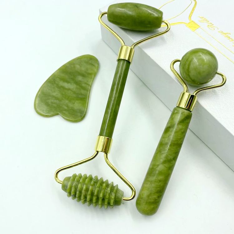 Natural jade beauty device dual-head jade roller face massage complete set beauty device export jade wholesale