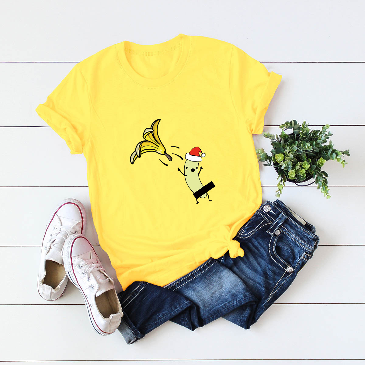 short-sleeved t-shirt women s top Merry Christmas funny banana NSSN4172