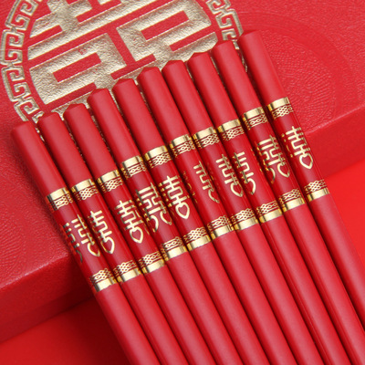 Best Sellers Hi dragon gules marry household tableware Pairs Chinese Red Jubilation suit 10 double Alloy chopsticks