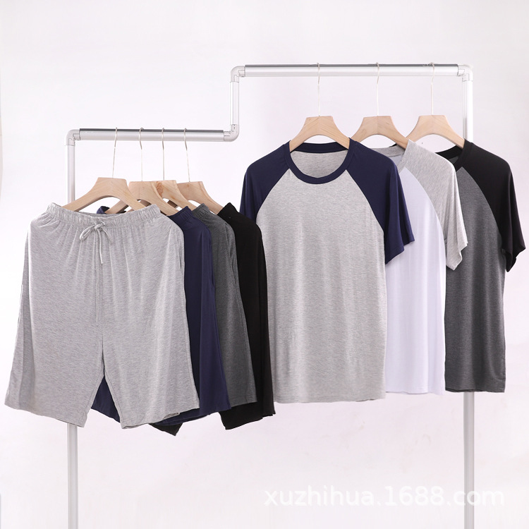 夏季男士莫代尔加大短袖短裤薄款休闲睡衣家居服套装短袖五分裤