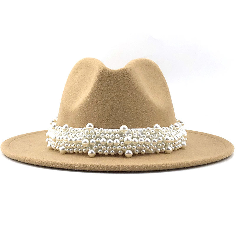 Moda Elegante Perla Sombrero De Lana De Ala Grande display picture 5