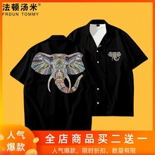 泰國大象短袖襯衫神個性圓領短袖T恤民族風潮流男女情侶休閑衣服