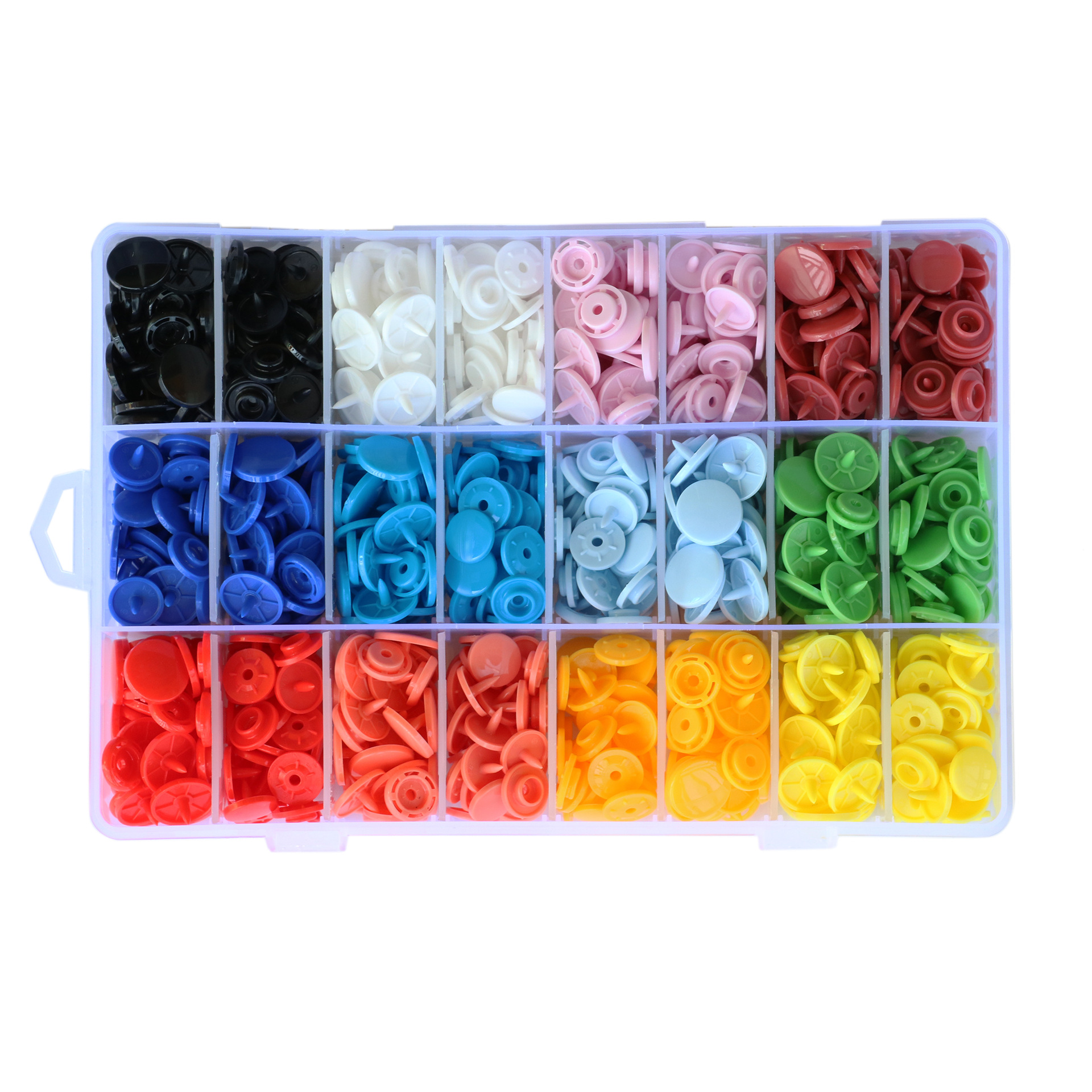 Fábrica de resina hualian transfronteriza T8 gran superficie en caja de plástico caja de botones a presión con botones de traje de herramientas